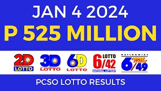 Lotto Result January 4 2024 9pm PCSO [upl. by Atinat]