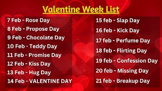 Valentine Week List 2024  February Days List 2024  Happy Valentines Day Status 2024  Love Status [upl. by Bodrogi]