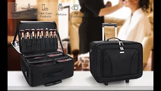 Rolling Extra Large 3Layer Makeup Train Case with Adjustable Divider Black [upl. by Birkle]