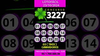 🍀 LOTOFÁCIL HOJE 23102024 CONCURSO 3227 [upl. by Storm430]