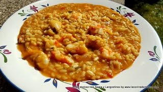 Arroz meloso con sepia y lagostinos  o gambones incluye caldo casero de pescado [upl. by Nnylamme884]