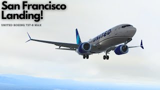 P3D v54  Landing into San Francisco  United Boeing 737 Max [upl. by Ahseinar]