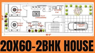 20x60 home plansSouth Facing 2BHK House Plan Vasthu [upl. by Esinaej]