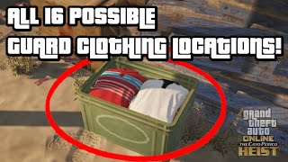 ALL 16 POSSIBLE GUARD CLOTHING LOCATIONS FOR CAYO PERICO GATHER INTELSCOPE OUT GTA 5 ONLINE DLC [upl. by Azaleah289]