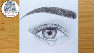 How to draw an eye with teardrop for Beginners  EASY WAY TO DRAW A REALISTIC EYE [upl. by Neirbo]