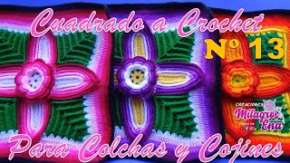 Como tejer el Cuadrado o muestra de colores N° 13 a crochet para colchas y cojines paso a paso [upl. by Delilah]