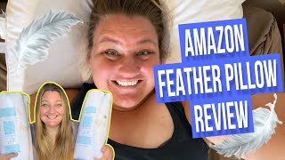 AMAZON FEATHER PILLOW REVIEW 🪶 BAFODE GOOSE DOWN FEATHER GUSSETED BED PILLOW [upl. by Haskins]