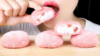 ASMR Strawberry Cream Chapssaltteok  Glutinous Rice Cake Dessert  Eating Sounds Mukbang [upl. by Yragerg]