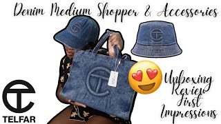 UNBOXING NEW DENIM TELFAR SHOPPER amp ACCESSORIES I FIRST IMPRESSIONS I HONEST REVIEW [upl. by Pace]