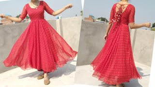 Convert Old Saree Into Designer Ethnic Gown TutorialRecycle Old SareeUmbrella Gown Cutting👗 [upl. by Yevreh]