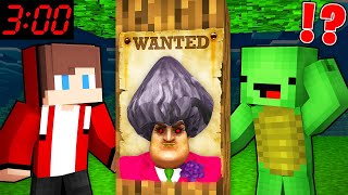 Scary MISS T is WANTED by JJ and Mikey At Night in Minecraft Challenge  Maizen [upl. by Ahsead679]