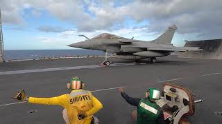 French Rafale fighter jets operate with USS George HW Bush [upl. by Sanalda]