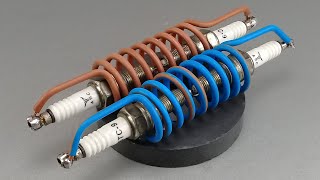 how to make 220volt free electricity energy from big copper wire and spark plug [upl. by Ydnelg901]