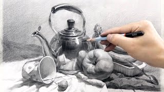 Stilllife drawing with Graphite pencil  Timelapse [upl. by Atla224]