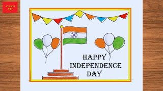 Independence day poster drawing idea  Happy Independence Day Of India  Independence Day drawing [upl. by Orgel]