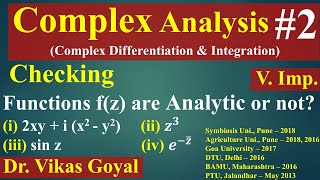 Complex Analysis 2 VImp  Checking Analytic Function  Verifying Cauchy Riemann Equations [upl. by Stewardson]