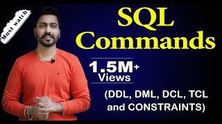 Lec53 All Types of SQL Commands with Example  DDL DML DCL TCL and CONSTRAINTS  DBMS [upl. by Sadnalor490]