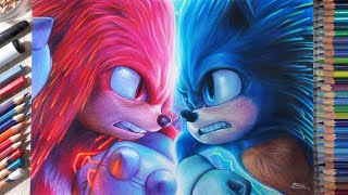 Drawing Sonic vs Knuckles Sonic the Hedgehog 2  Fame Art [upl. by Richella]