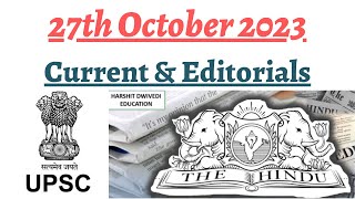 27th October 2023The Hindu Editorial AnalysisDaily General Awareness Articles by Harshit Dwivedi [upl. by Yeldud146]