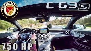 Mercedes C63 AMG S 750 HP MANHART 311 kmh AUTOBAHN by AutoTopNL [upl. by Ahsiyk]