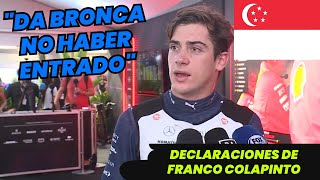 Esto dijo Franco Colapinto Tras quedar Eliminado en Q2 del GP de Singapur F1 radio espaol [upl. by Aremus]