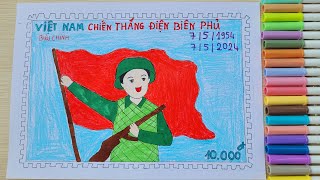 Vẽ Tem Bưu Chính Kỷ Niệm 70 Năm Chiến Thắng Điện Biên PhủTem Bưu Chính Điện Biên Phủ Vân Handmade [upl. by Fanchon578]