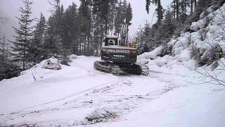 Bagger auf Schnee und Eis bedecktem Forstweg [upl. by Osmo]