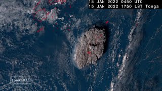 Hunga Tonga volcano eruption  annotated HD satellite amp updated morning imagery [upl. by Attiuqihc]