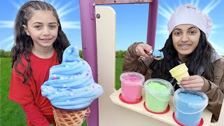 Hadils Creative Pretend Play Selling Sand Ice Cream at the Playground [upl. by Nemrac]