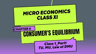 Consumers EquilibriumClass1Part1TU MU [upl. by Ciaphus]