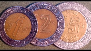 1 Peso 2 Peso and 5 Modern Peso Coins Of Mexico [upl. by Macguiness]