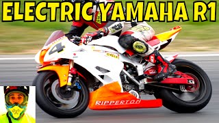 210kW Racing Electric Yamaha R1 vs Petrol Bikes race track • Ripperton DIY Electric Motorcycle [upl. by Ruddie]