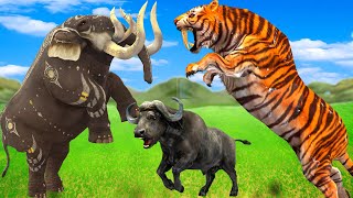 10 Mammoth Elephant Cow Vs 10 Giant Tiger Zombie Elephants Fight Cow Baby Saved By Woolly Mammoth [upl. by Daffy]