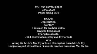 MGT101 TODAY  CURRENT FINAL TERM CURRENT PAPERS SPRING 2024 [upl. by Hurley546]