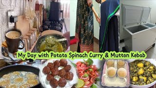 From School Runs to Delicious MealsMy Day with Potato Spinach Curry amp Mutton Kebab [upl. by Nimajneb]