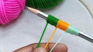 Amazing 3 Beautiful Woolen Yarn Flower making ideas with Pencil  Easy Sewing Hack [upl. by Enelyk]