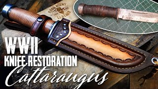 Restoring a World War II Vintage Cattaraugus Knife and Making a Leather Sheath [upl. by Atolrac440]