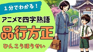 四字熟語「品行方正～ひんこうほうせい～」の意味が小学生でもわかる簡単1分アニメ★四字熟語の覚え方★四字熟語の使い方 [upl. by Elatnahc]