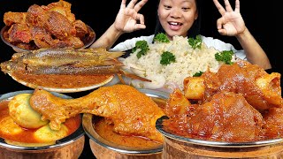 Massive Mukbang Eating Spicy Mutton Gravy Chicken Gizzard Curry Fish Curry Chicken Egg Curry [upl. by Nedia]