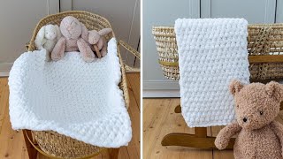 Super Chunky Crochet Baby Blanket Pattern So SOFT and SNUGGLY 1 Row Repeat [upl. by Lymn22]