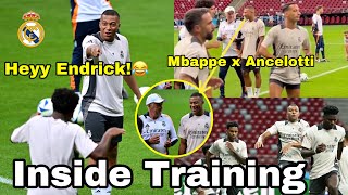 Mbappe Warns Endrick❌😂Mbappe Excites Real Madrid Training for Super CupMbappe x AncelottiWarsaw [upl. by Ennayar183]