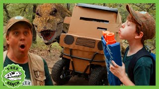 Box Fort Vehicle Challenge amp GIANT TRex Dinosaurs  TRex Ranch Dinosaur Videos for Kids [upl. by Rena]