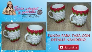 FUNDA PARA TAZA CON DETALLES NAVIDEÑO PASO A PASO TEJIDO A CROCHET [upl. by Eentihw]