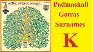 Padmashali Gotra list K श्री पद्मशाली गोत्र Padmashali Surnames and Gotras శ్రీ పద్మశాలి గోత్రాలు [upl. by Llevra518]