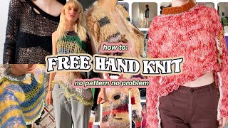 how to knit a sweater without a pattern free hand knitting for beginners [upl. by Sucramal]