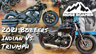 2021 Bobber Comparison  Indian Scout Bobber versus Triumph Bonneville Bobber Motorcycle Shootout [upl. by Nawuj962]