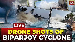 Biparjoy Cyclone Live  Aerial Visuals From Gujarat  Biparjoy To Make Landfall Between 45 PM [upl. by Philpot]