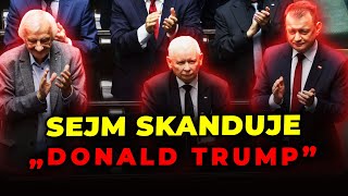 Owacje w Sejmie dla Donalda Trumpa Politycy skandowali imię i nazwisko nowego prezydenta USA [upl. by Aicnatsnoc]