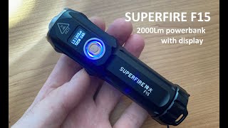 Superfire F15 2000 lumensflashlight with power bank with status display 5200mAh battery [upl. by Reina]