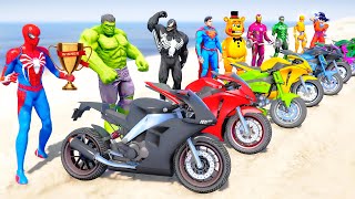 Motorcycles Challenge RACE on Cliff Roads with SuperheroesSpiderMan Goku Hulk Iron Man  GTA 5 [upl. by Tucky506]